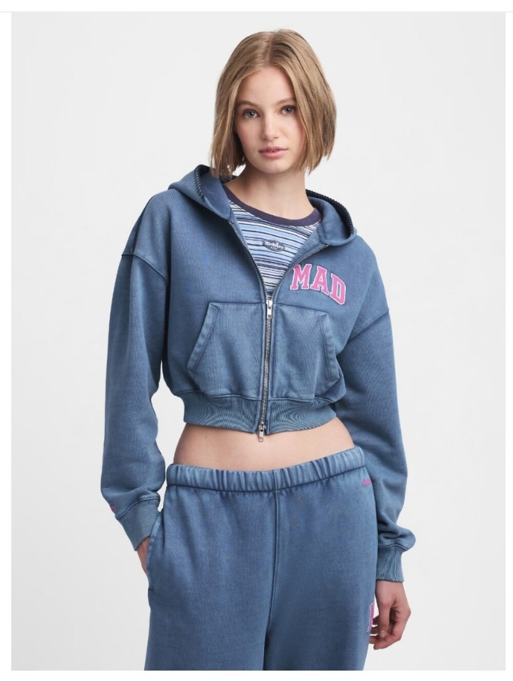 GAP x Madhappy Full Zip Cropped Logo Hoodie Size Large In Blue NWT